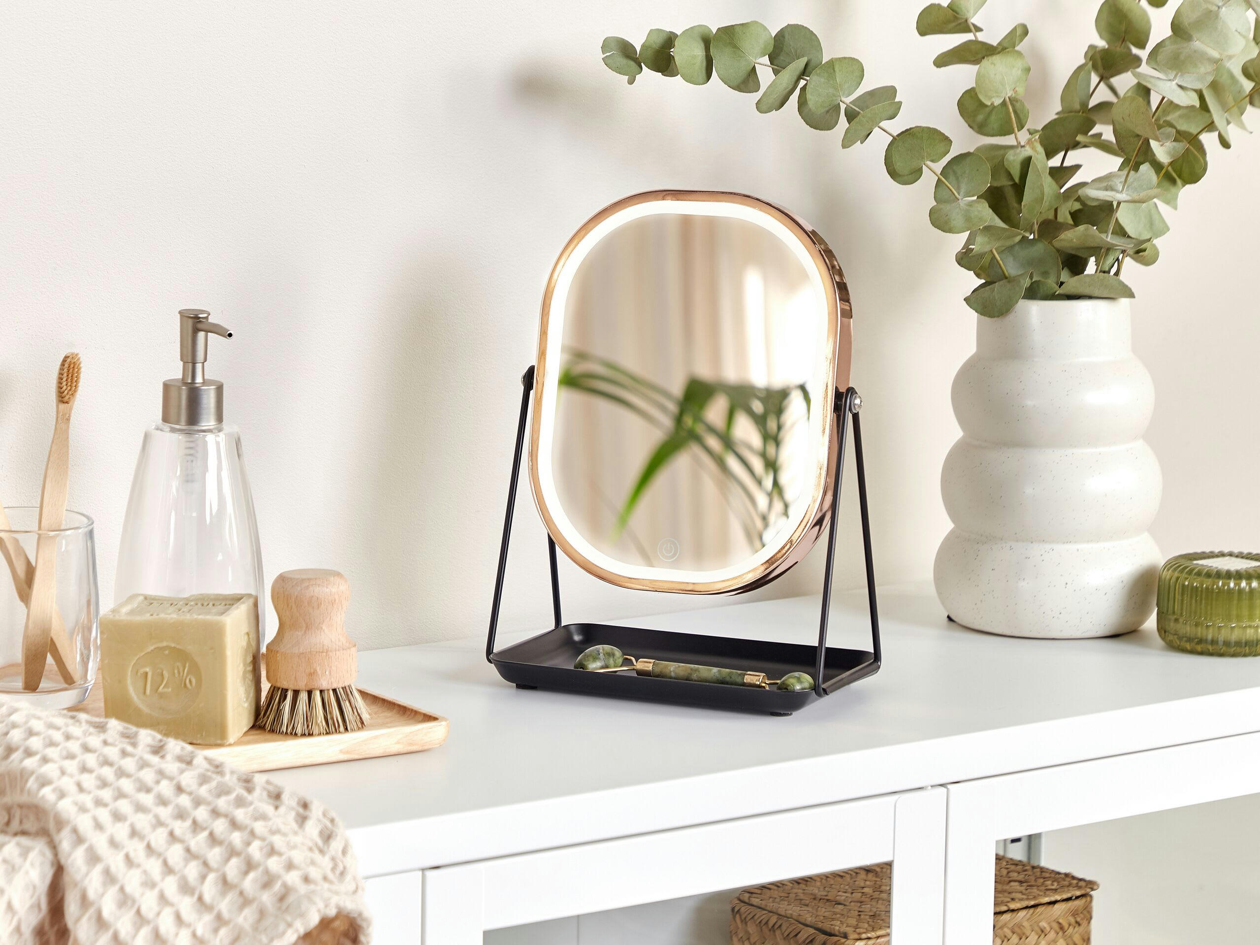 DORDOGNE - Miroir de table en métal rose doré 32x24