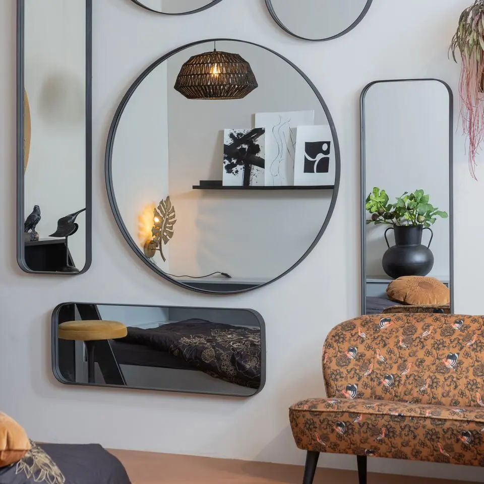 WOOOD Doutzen Spiegel - Metaal - Zwart - 80x80x5