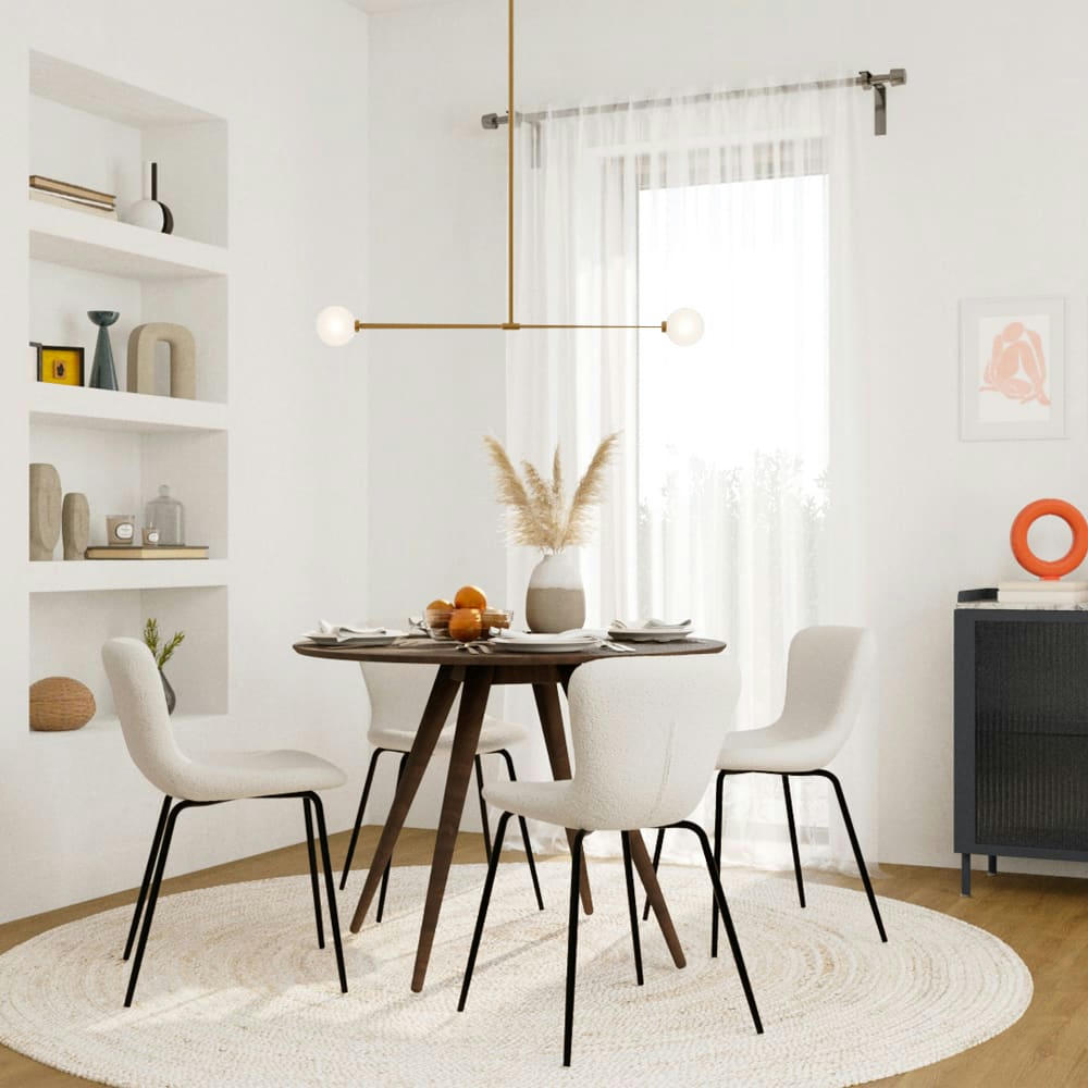 KOKO - Chaise effet laine bouclette blanche et pieds en métal (lot de 2)