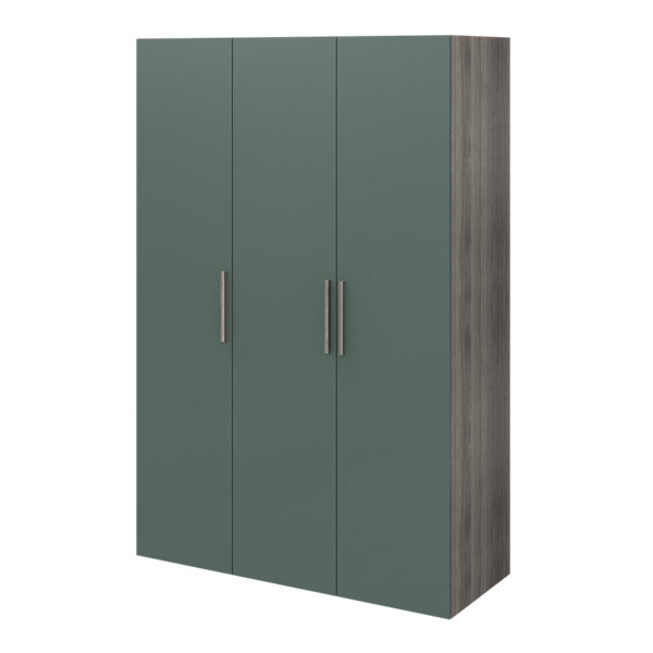 Armoire penderie 3 portes battantes vert forêt et effet chêne grisé GoodHome Atomia H. 225 x L. 150 x P. 58 cm