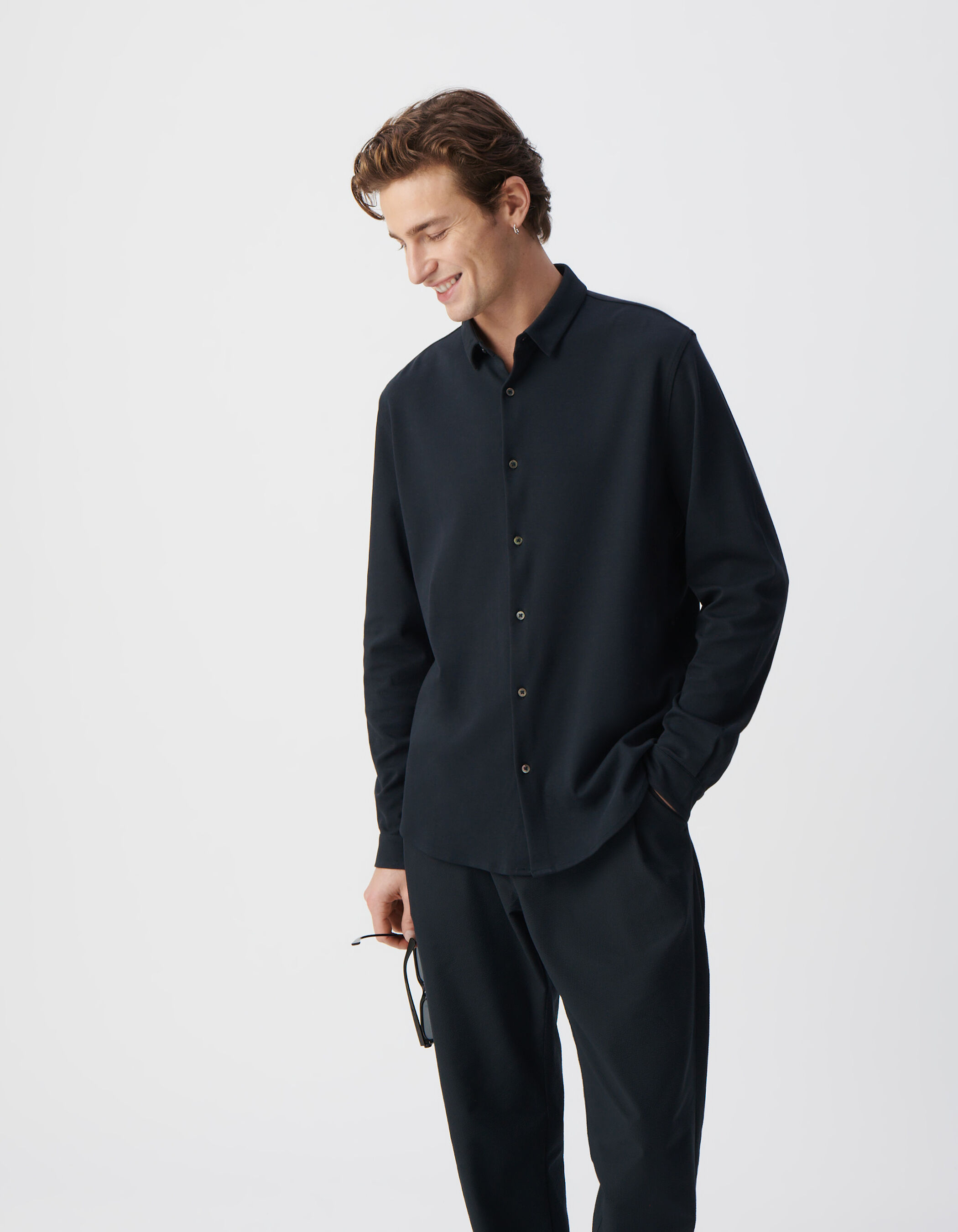 Chemise REGULAR marine manches longues Interlock Homme