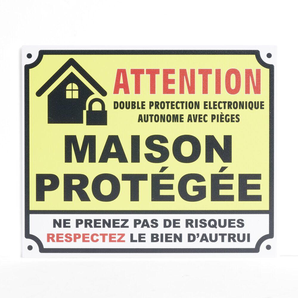 Plaque signalétique "Attention, maison protégée" - 24x20 cm