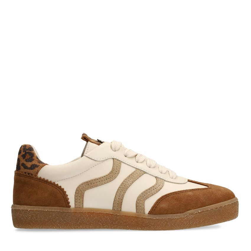 No Stress Bruine leren sneakers met beige details