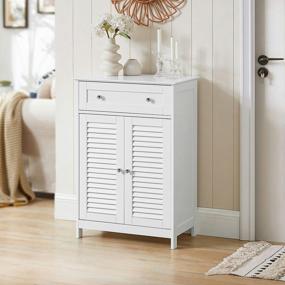 - Meuble bas 1 tiroir 2 portes effet bois blanc