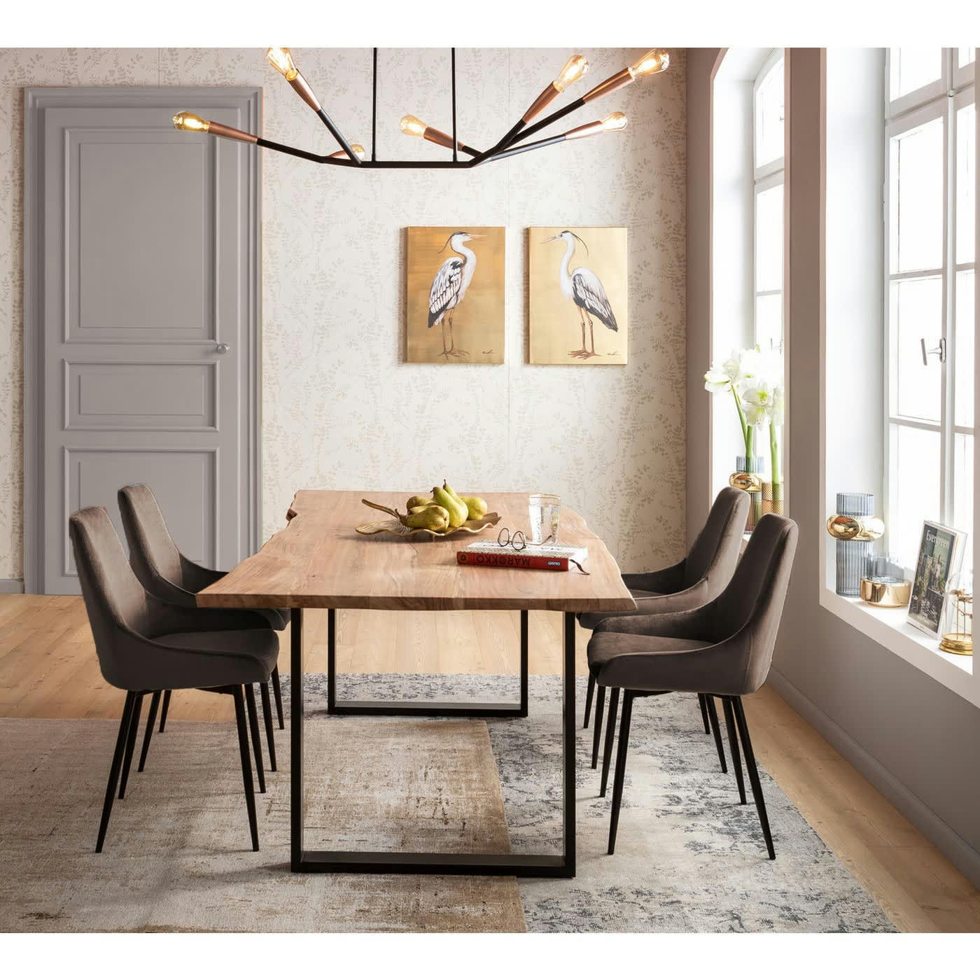 EAST SIDE - Chaise en velours marron et acier