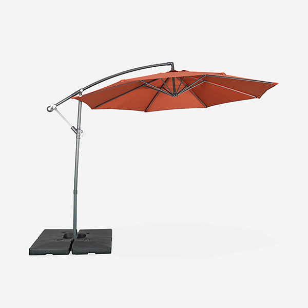 Parasol déporté rond D.300cm- Hardelot - Terracotta - Manivelle anti-retour , Toile déperlante , Facile à utiliser
