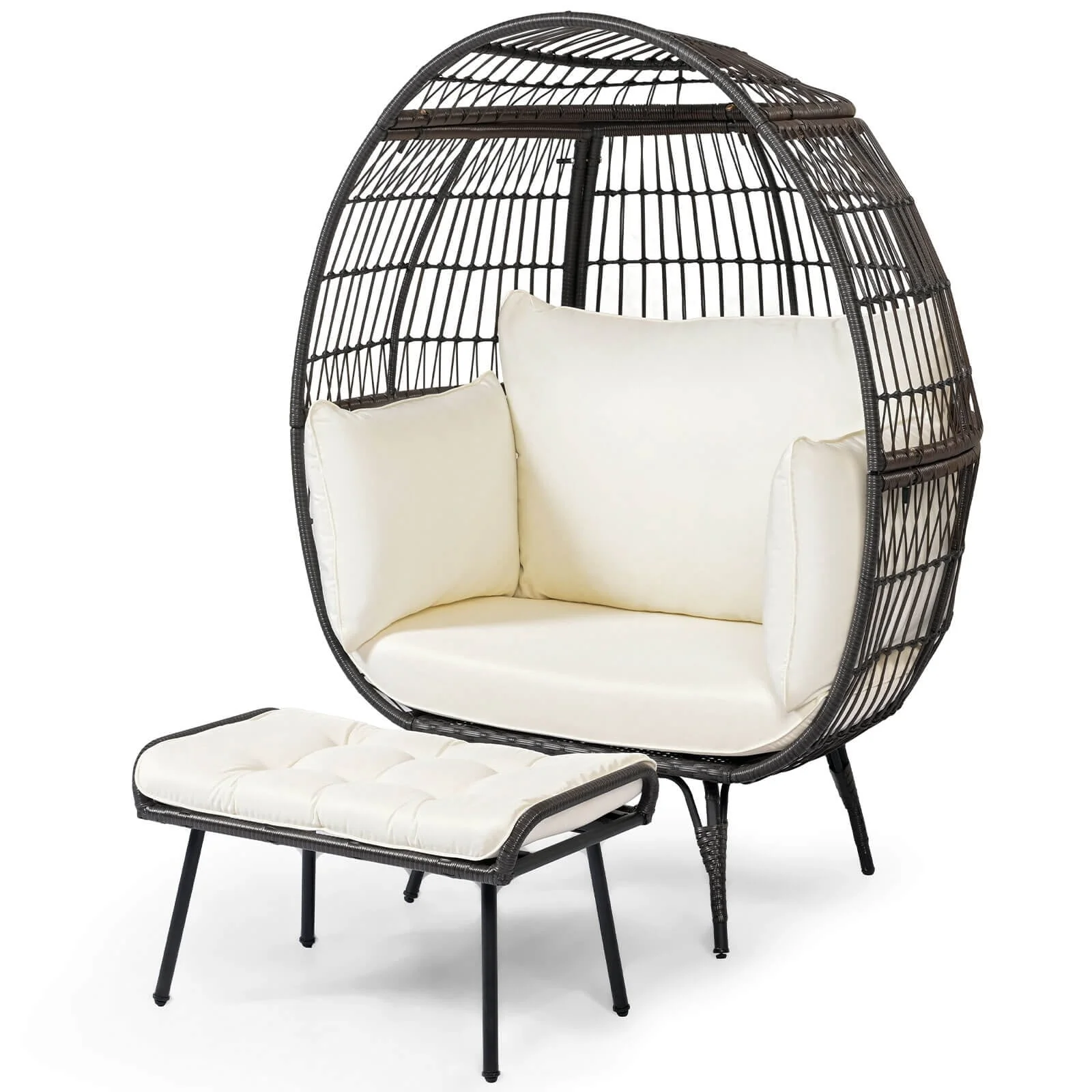 Costway 2 PCS Patio Wicker Lounge Basket Set Oversized Egg Chair with - See Details