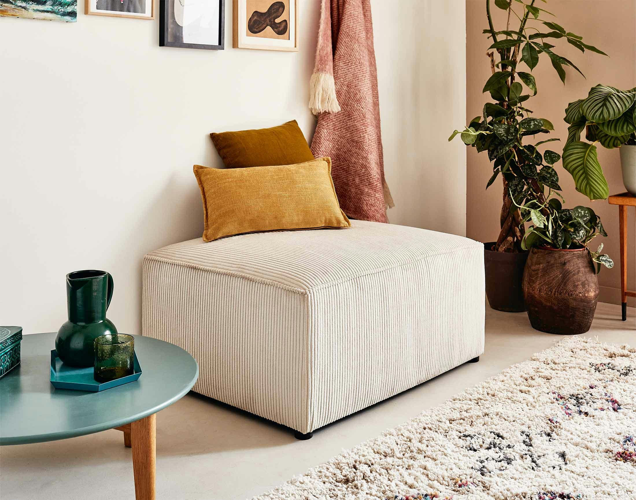 TOPAZE - Pouf en velours côtelé beige