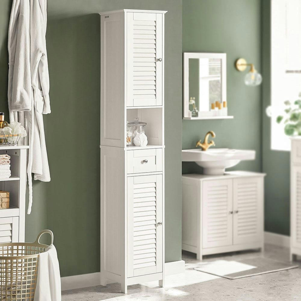 - Meuble colonne 2 portes effet bois blanc