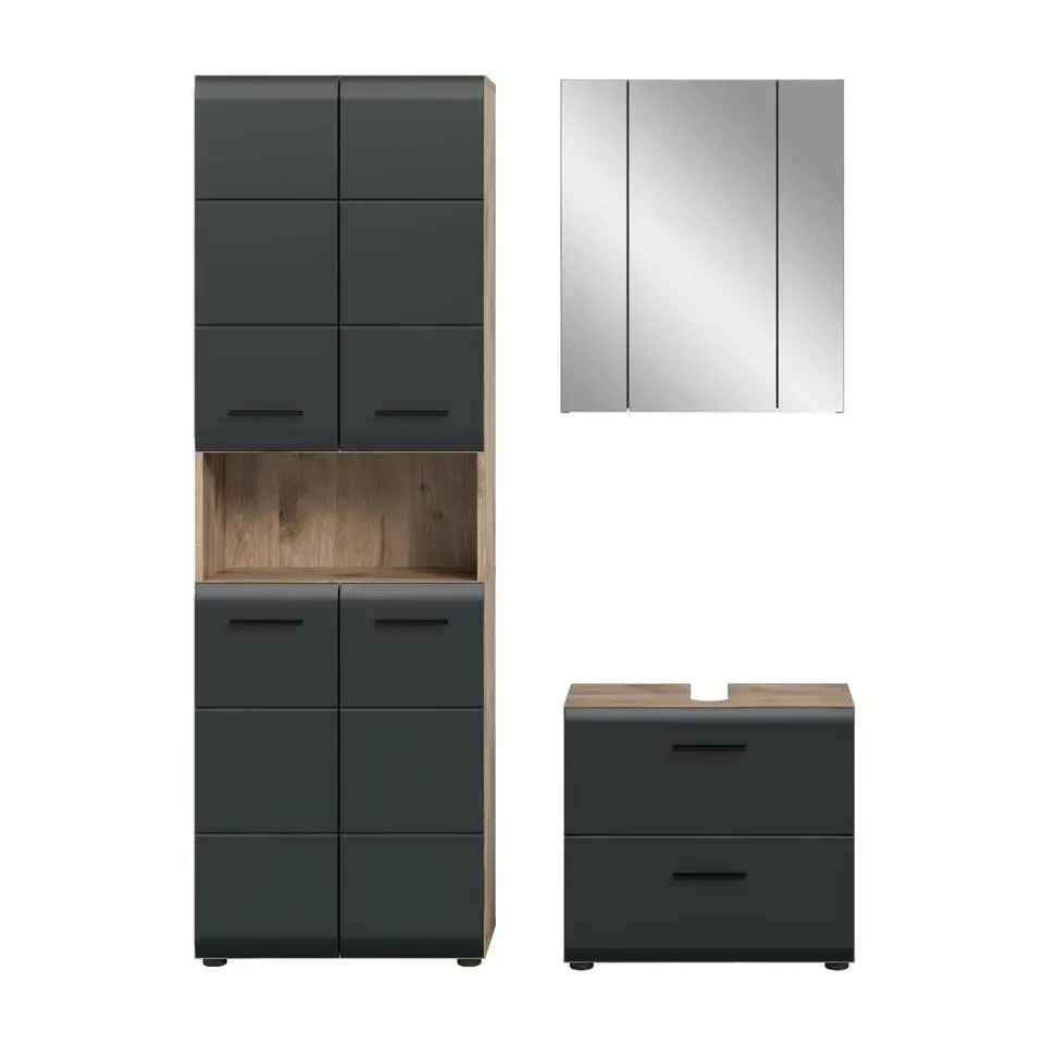 Hioshop Ice badkamer I19 zwart mat- eiken decor