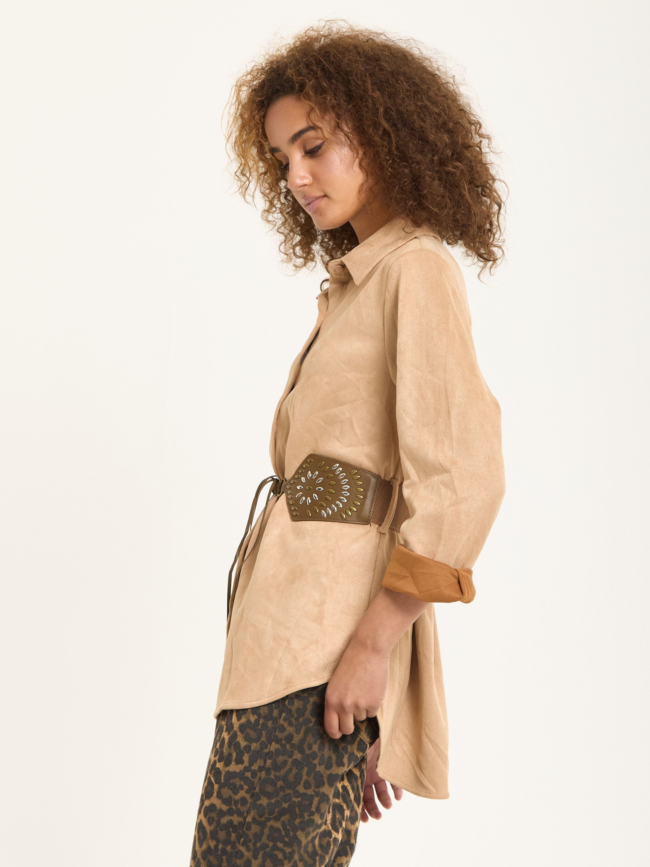 House of Holland Camel Faux Suede Shirt with Belt