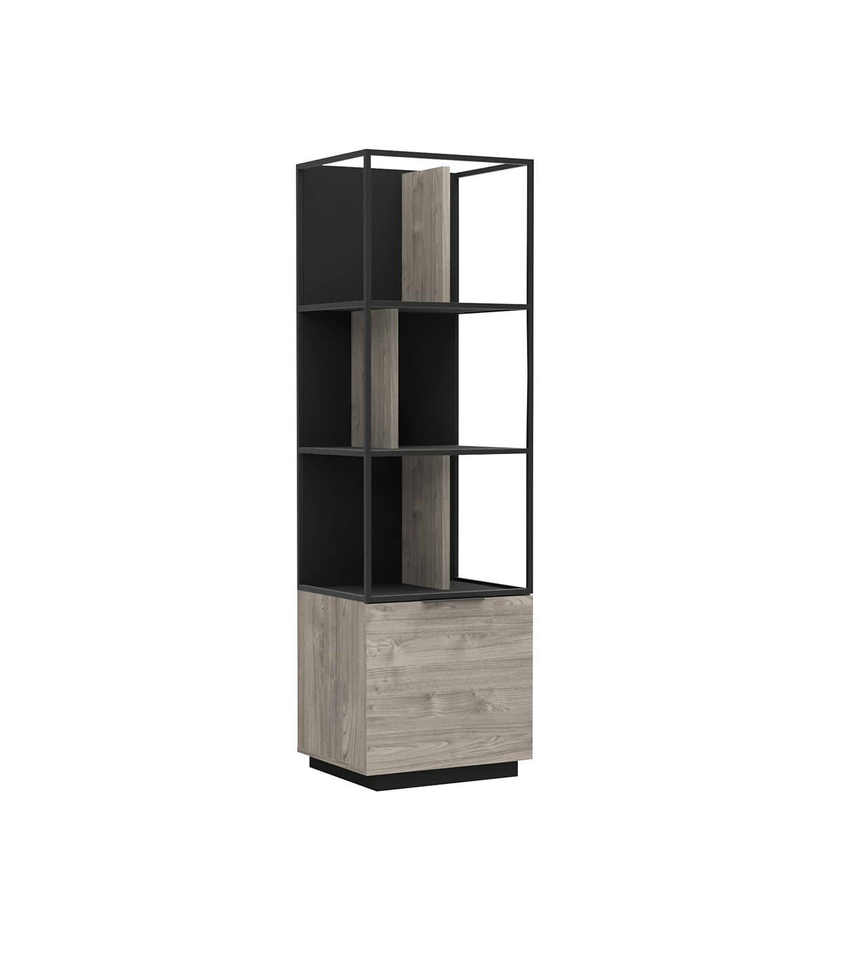 SNAPP - Bibliothèque 1 porte et étagères H180cm - Marron et noir