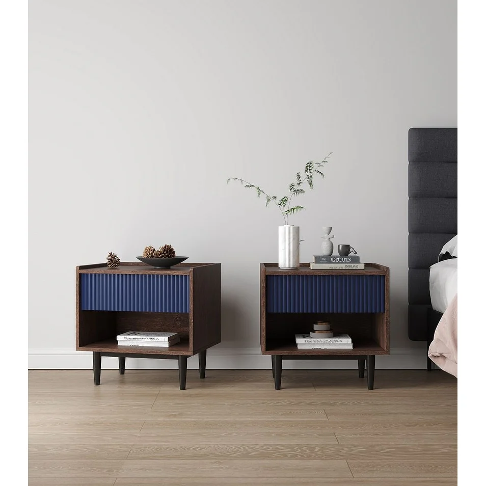 Manhattan Comfort Duane Modern Ribbed Nightstand Set of 2