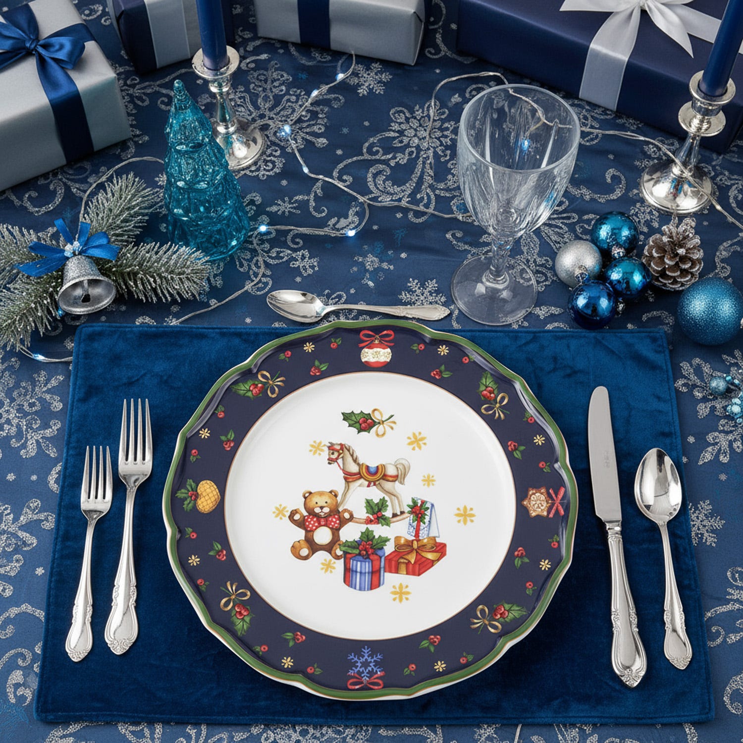 Sottopiatto natalizio 32,5 cm Regali blu