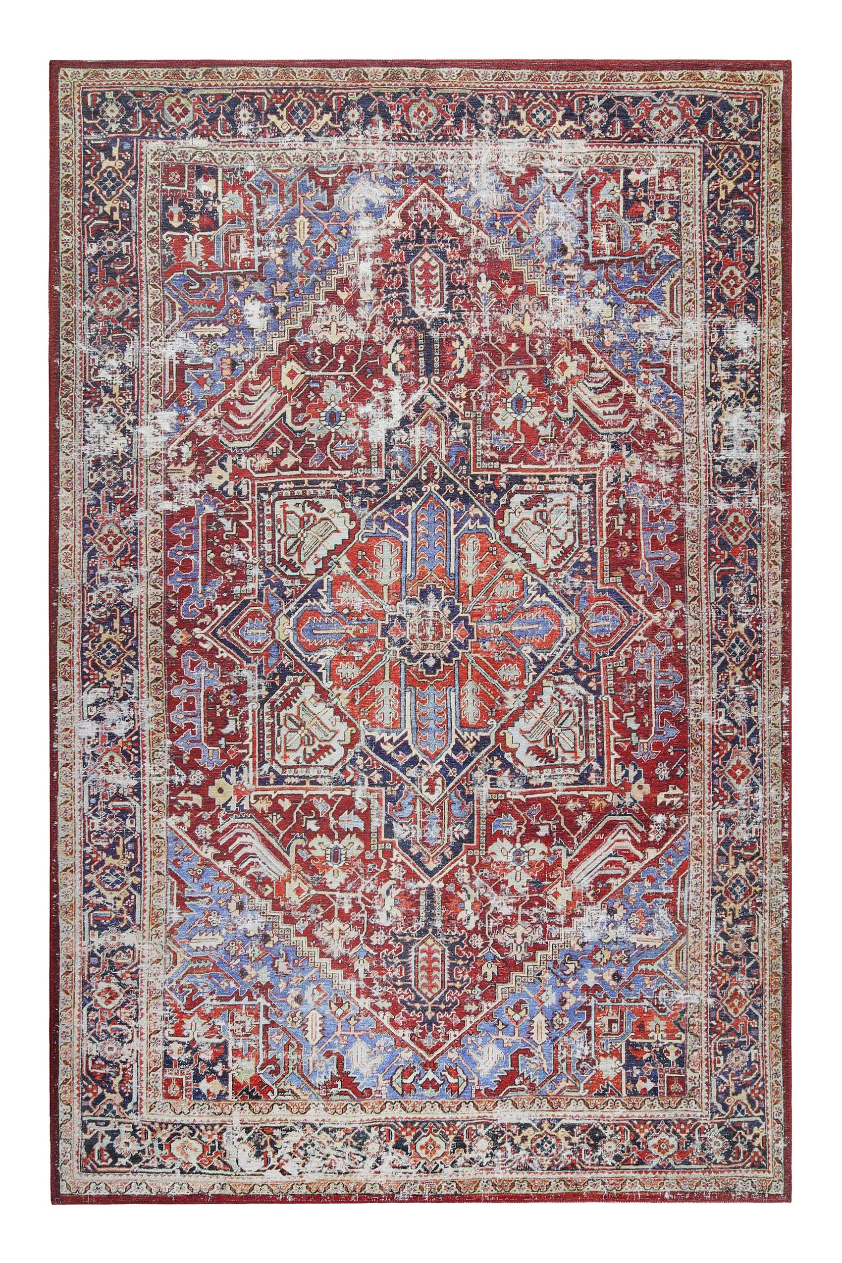 COMO - Tapis velours ras look vintage oriental multicolore rouge 240x290