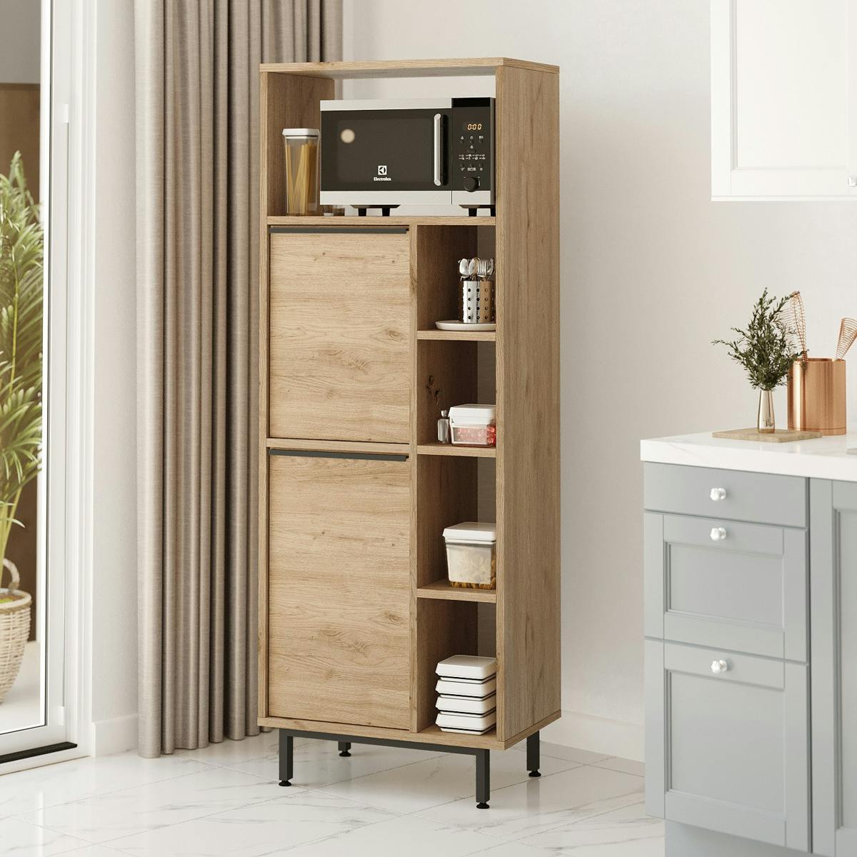 Colonne rangement cuisine niche micro-ondes décor bois JENA