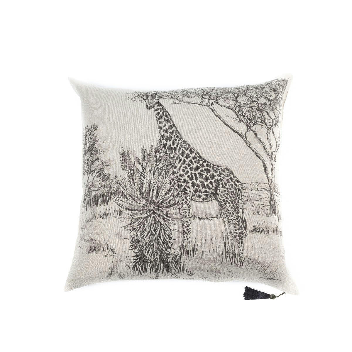 ORIENT EXPRESS - Coussin en lin pur lavé Toile de Jouy Beige noir 65x65