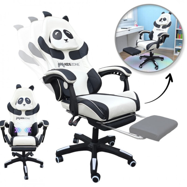 Fotel Gamingowy Obrotowy Panda Z Podnóżkiem I Z Masażerem Kids Zone Ko34