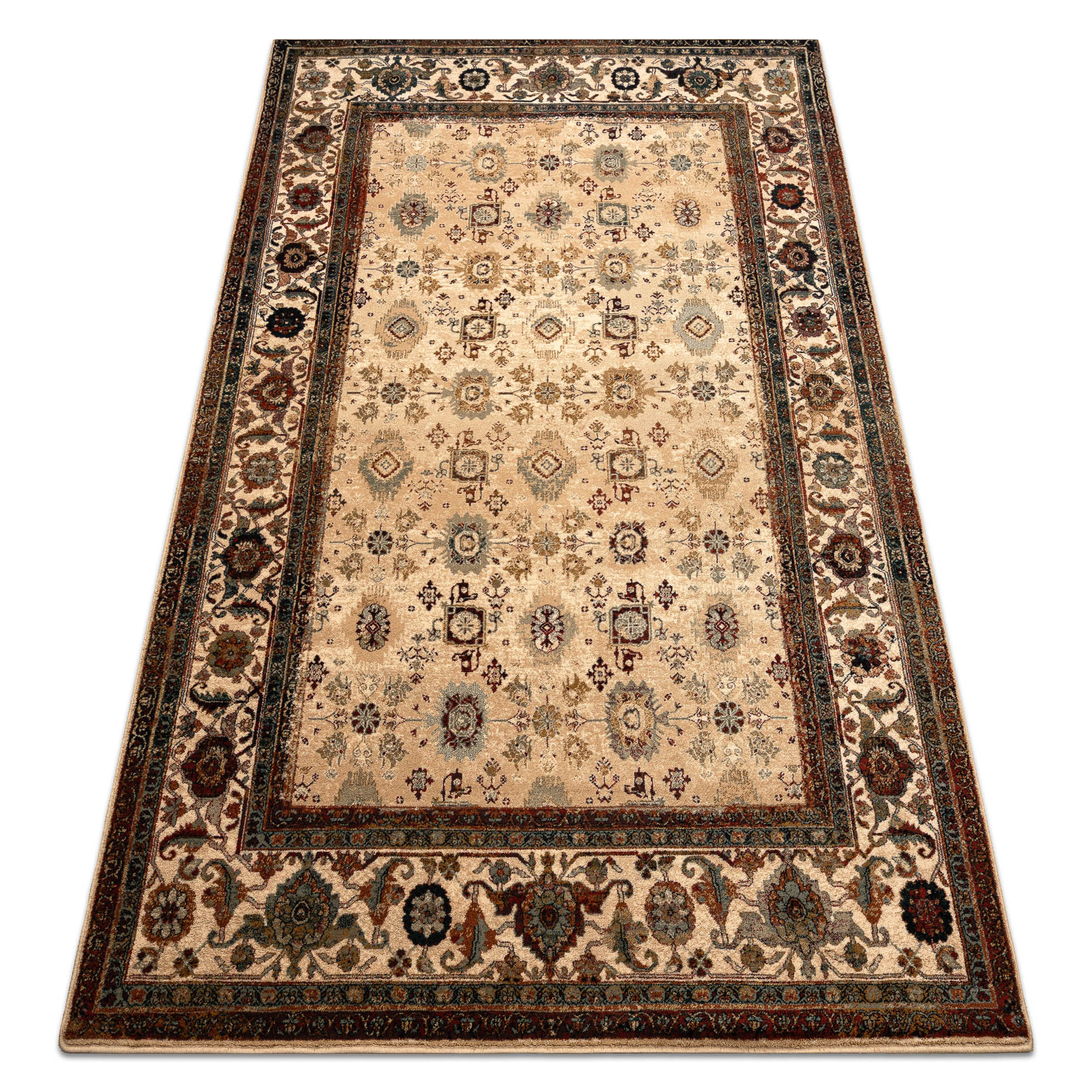 Dywan wełniany OMEGA AVILA Ornament, ramka piasek beż 170x235 cm