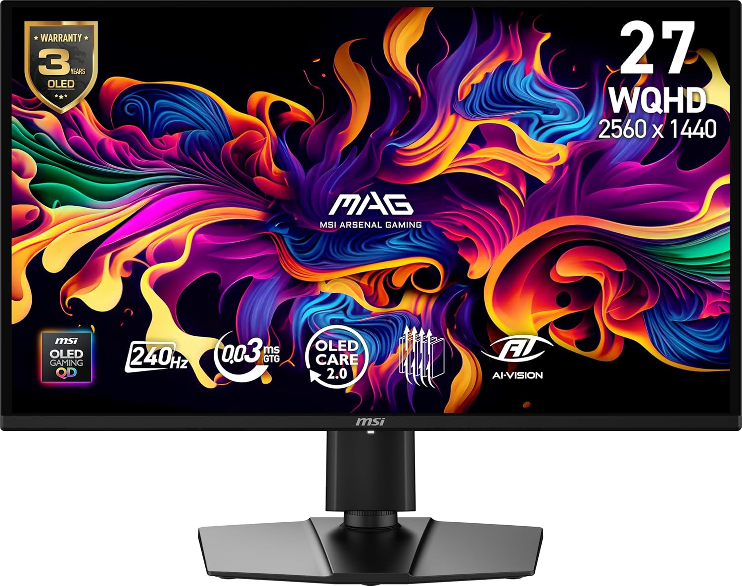 msi MAG 274QP QD-OLED X24 27-inch 2560 x 1440 (QHD) Gaming Monitor  240Hz  Adaptive-Sync  HDMI  DisplayPort  VESA Mountable  Tilt  Height Adjustable  Speaker  0.03ms  Black