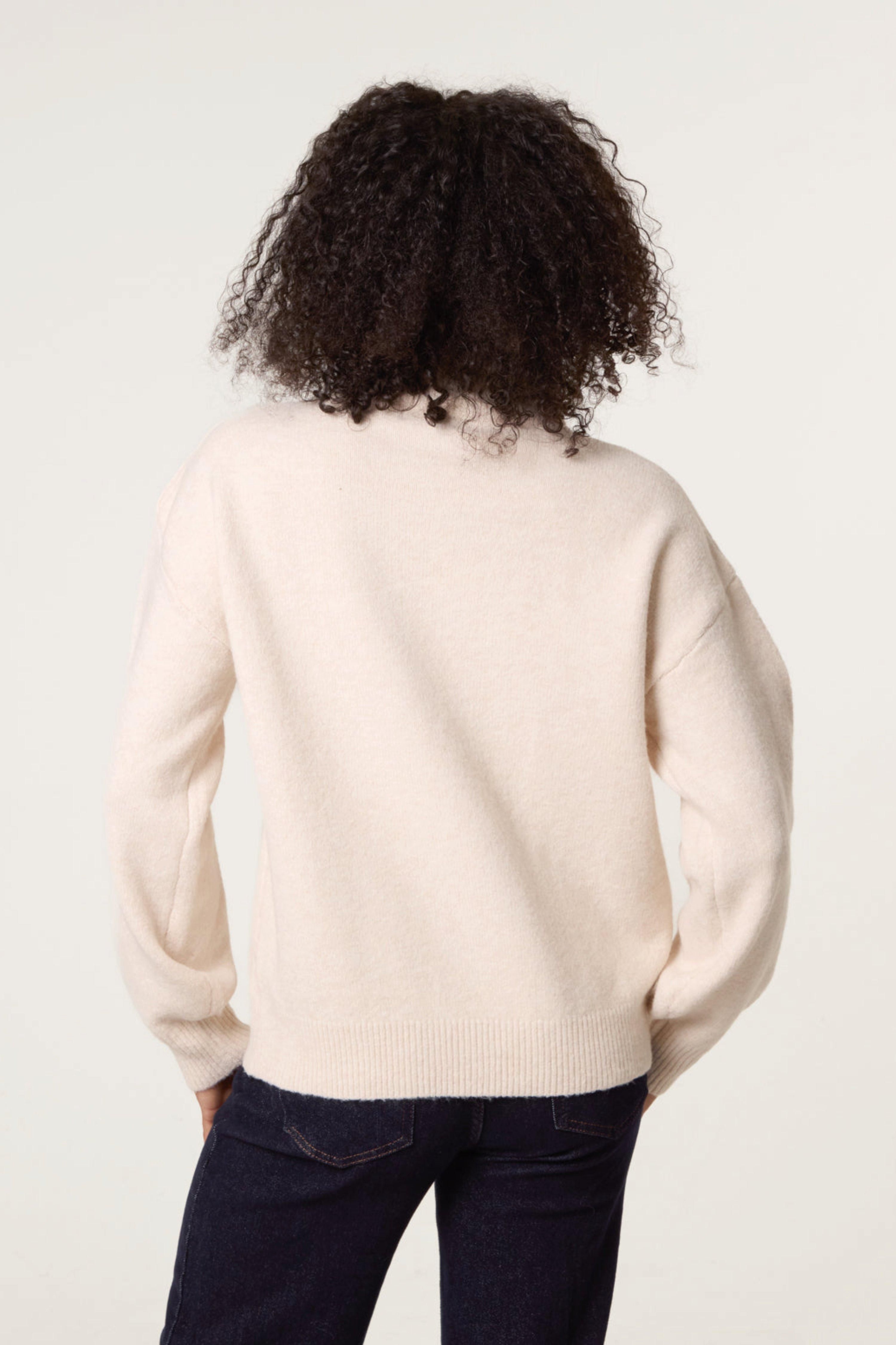 Blue Vanilla Stone Turtle Neck Shoulder Brooch Detailed Jumper