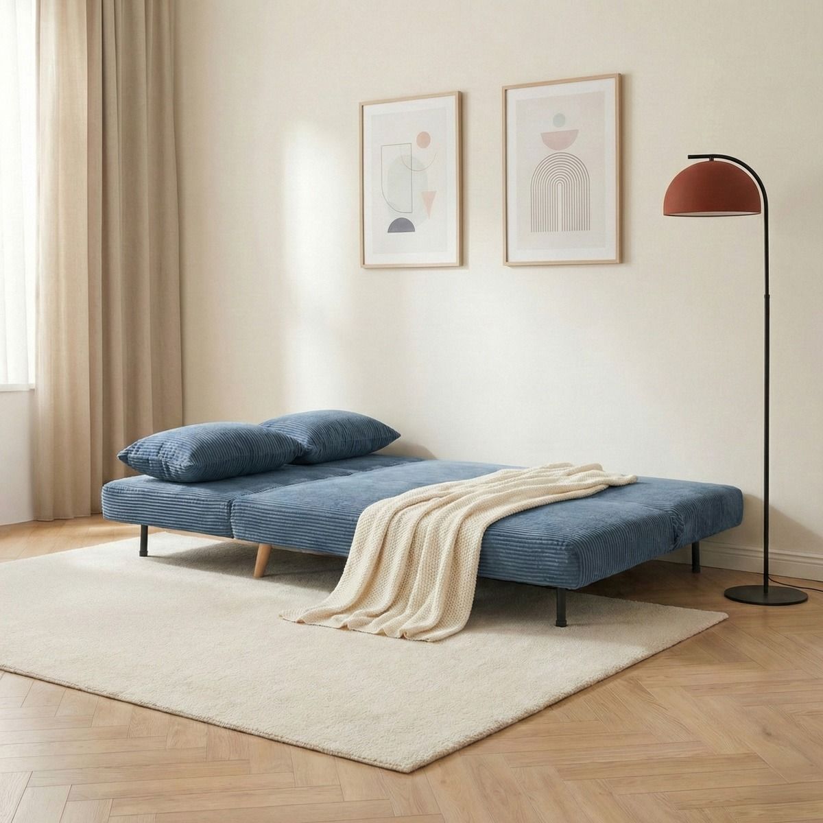 Sofa SOLACE 2-osobowa, z funkcją spania sztruksowa granatowa 140x91x84 cm