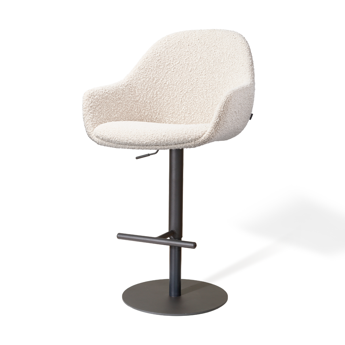Nolon Niva-Mae tulp barkruk bouclé beige verstelbaar - zwarte poten