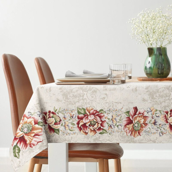 Obrus z gobeliny w kwiaty FLOW 140X180 naturalny