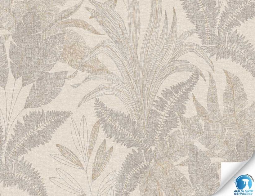 Vorgeleimte Vliestapete Blätter Beige, Gold