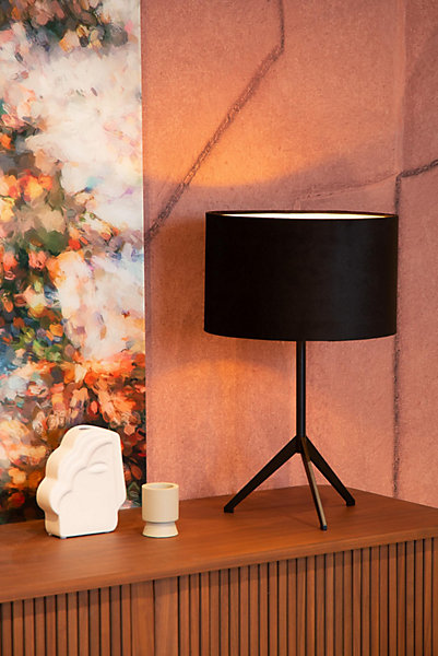 Lampe de table TONDO en coton avec 1xE27 - Noir - Lucide