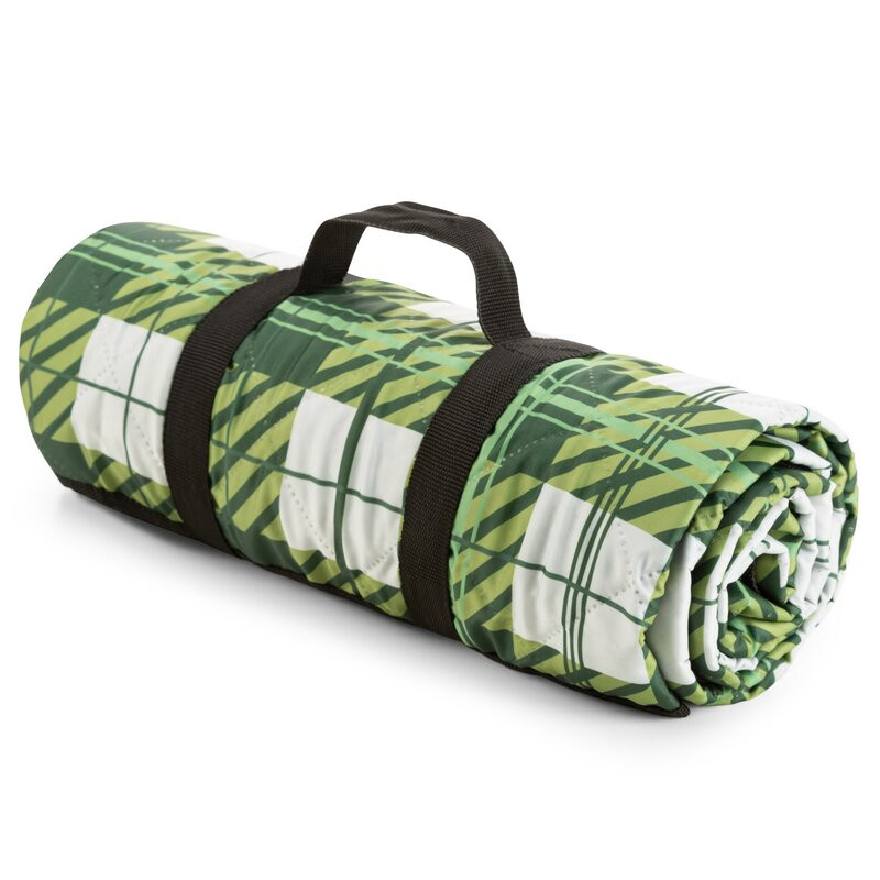 Koc piknikowy 130x145 krata zielony biały