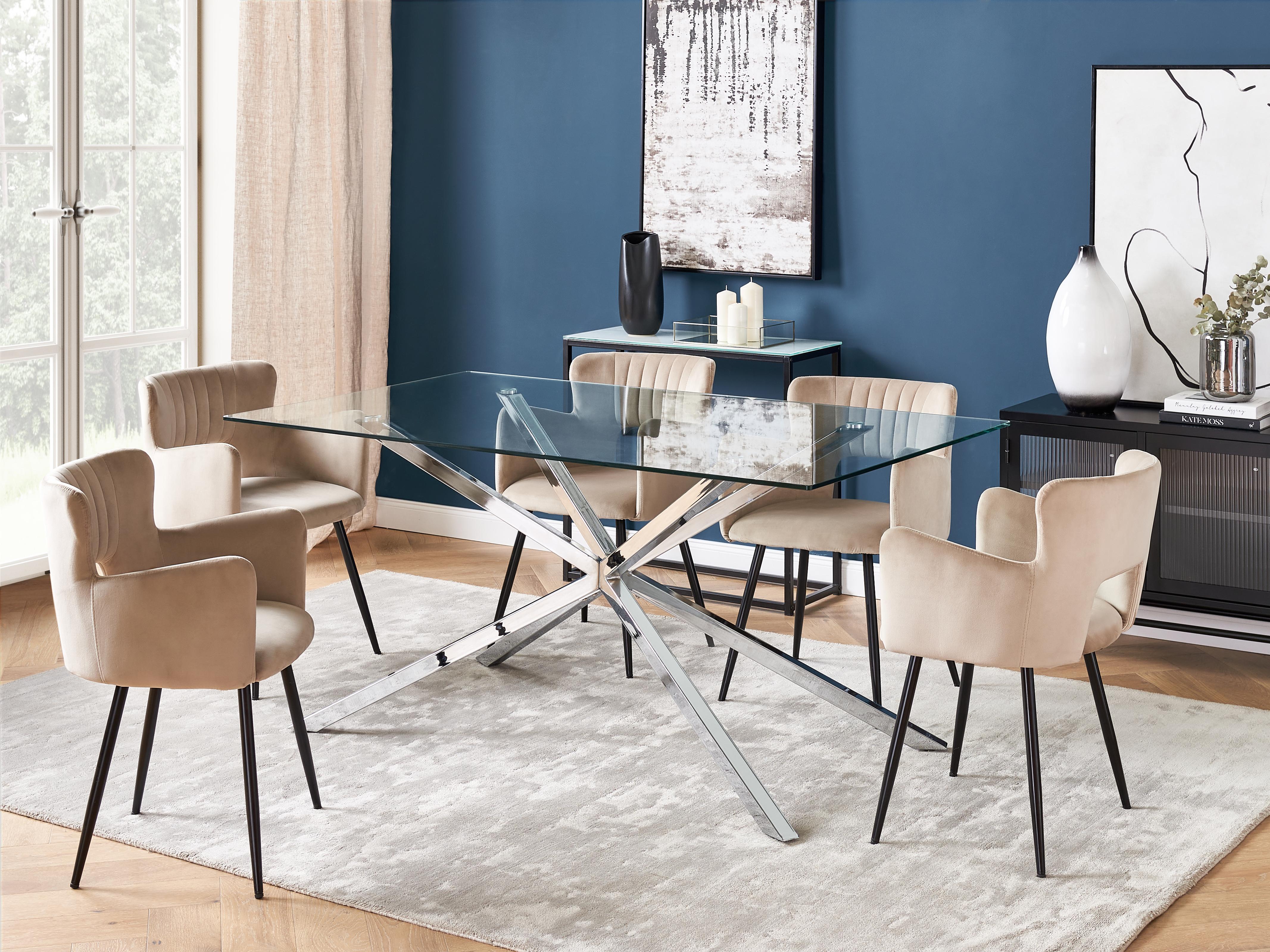 Dining Table CORA Silver 160 cm 90 cm Tempered Glass