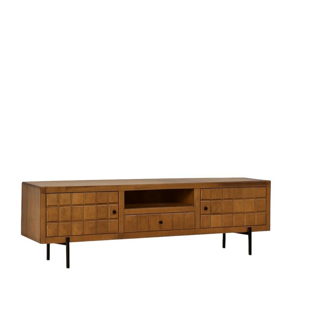 Meuble TV en bois 2 portes décor damier UDA