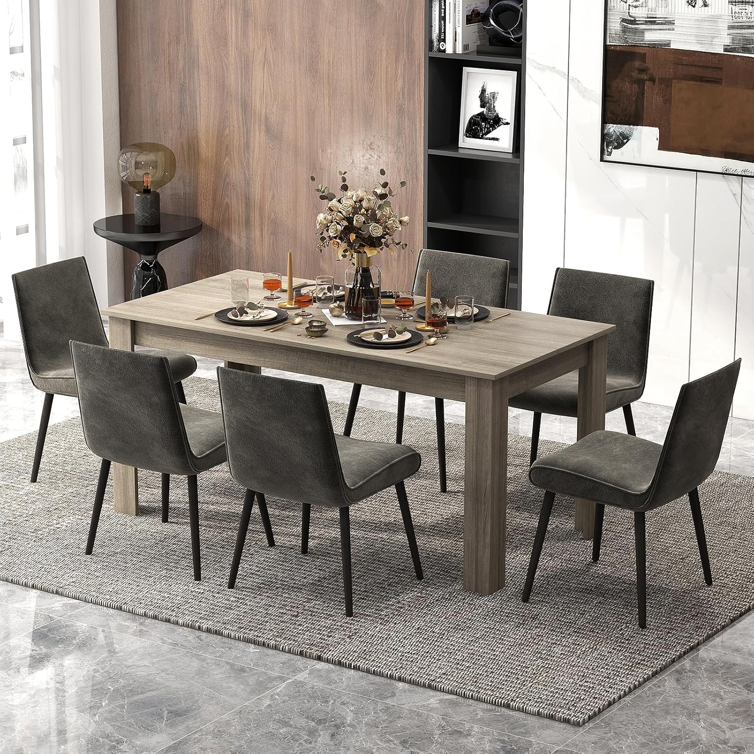 COSTWAY 63' Rectangular Dining Table, Farmhouse Dinette Table with Large Computer Workstation, Modern Kitchen Table for Apartment, Living Room, Restaurant (Oak)
