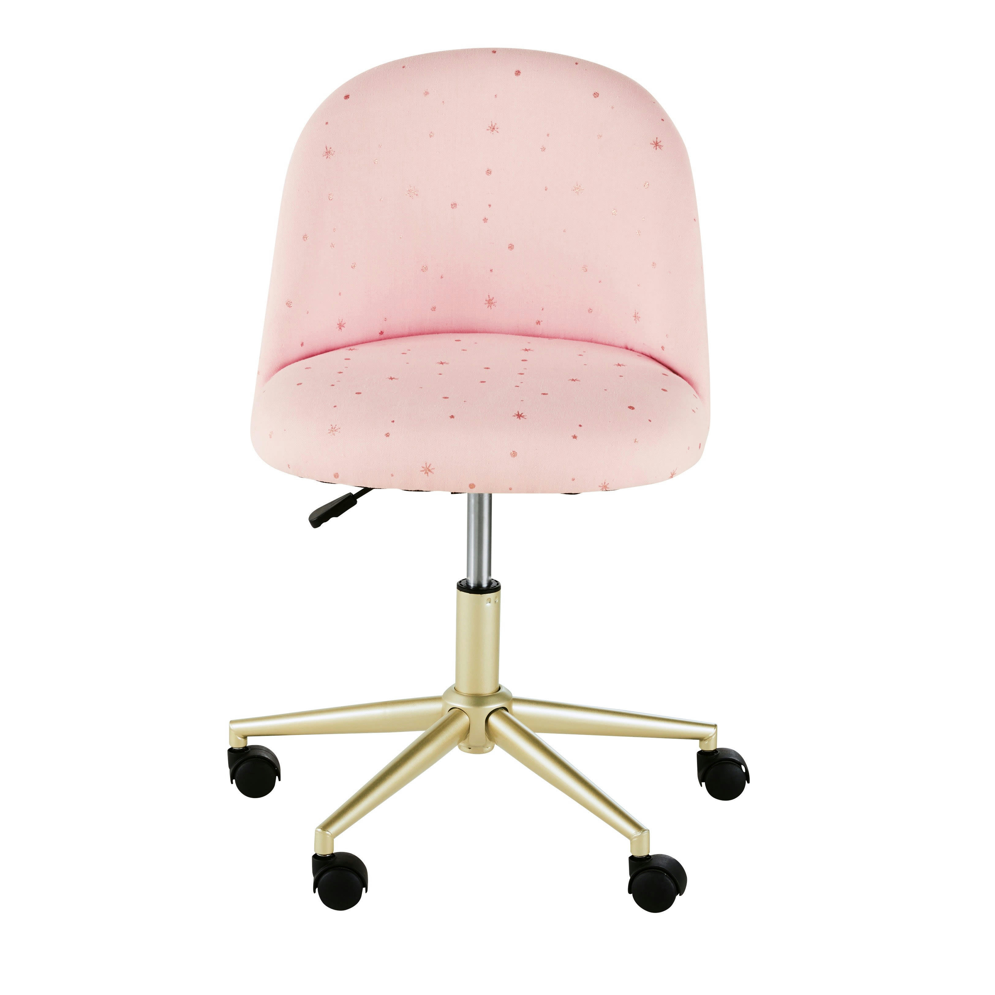 Mauricette - Chaise de bureau enfant réglable à roulettes coloris laiton et rose