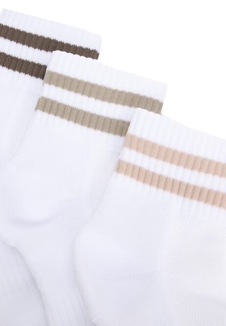 Womens 3pk White Quarter Stripe Sport Socks