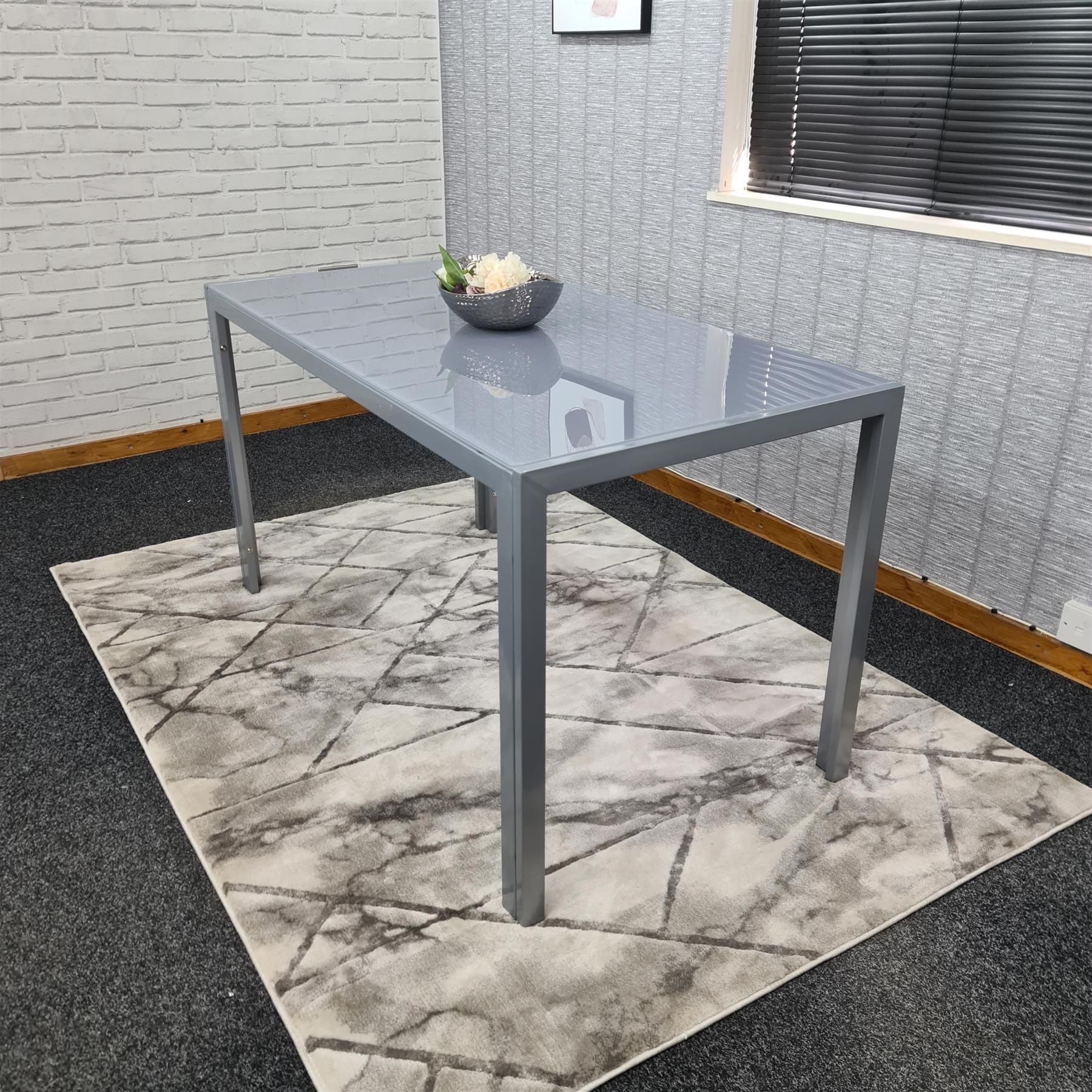 KOSY KOALA Modern Grey Glass Dining Table Set With 6 Mix Colour Metal Chairs