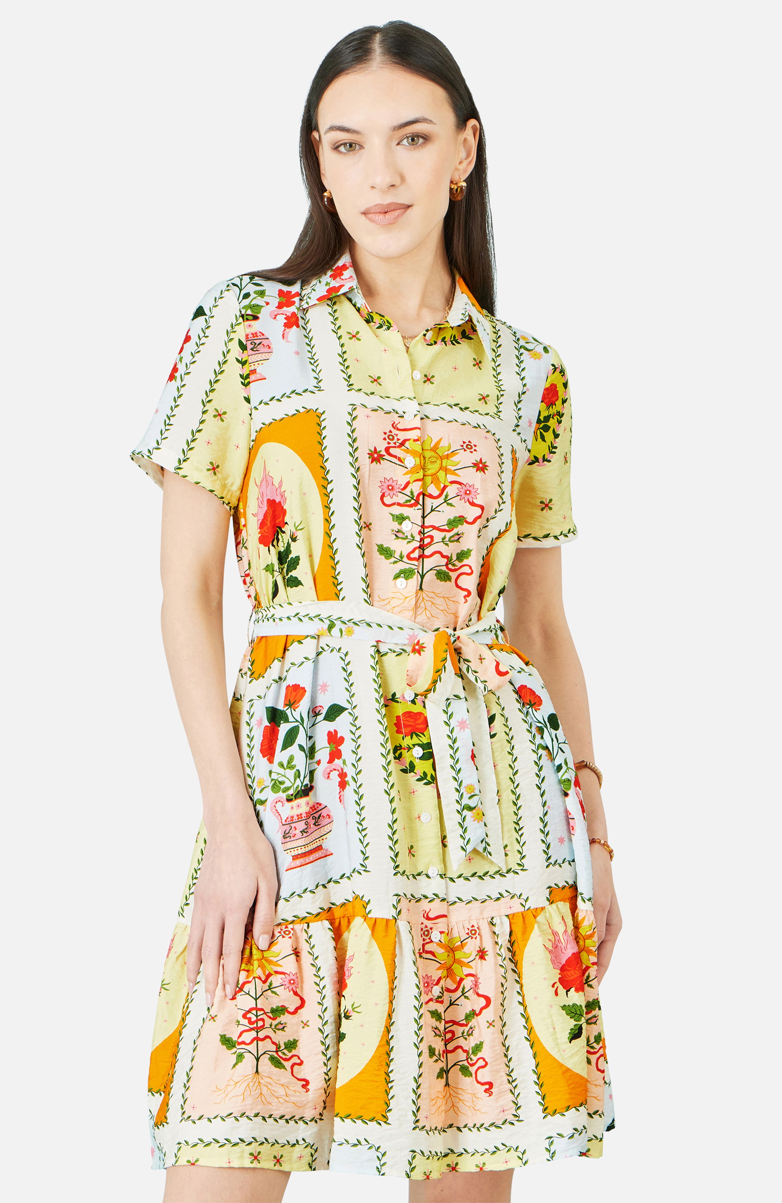 Yumi Multicolour Sun Patchwork Print Shirt Dress