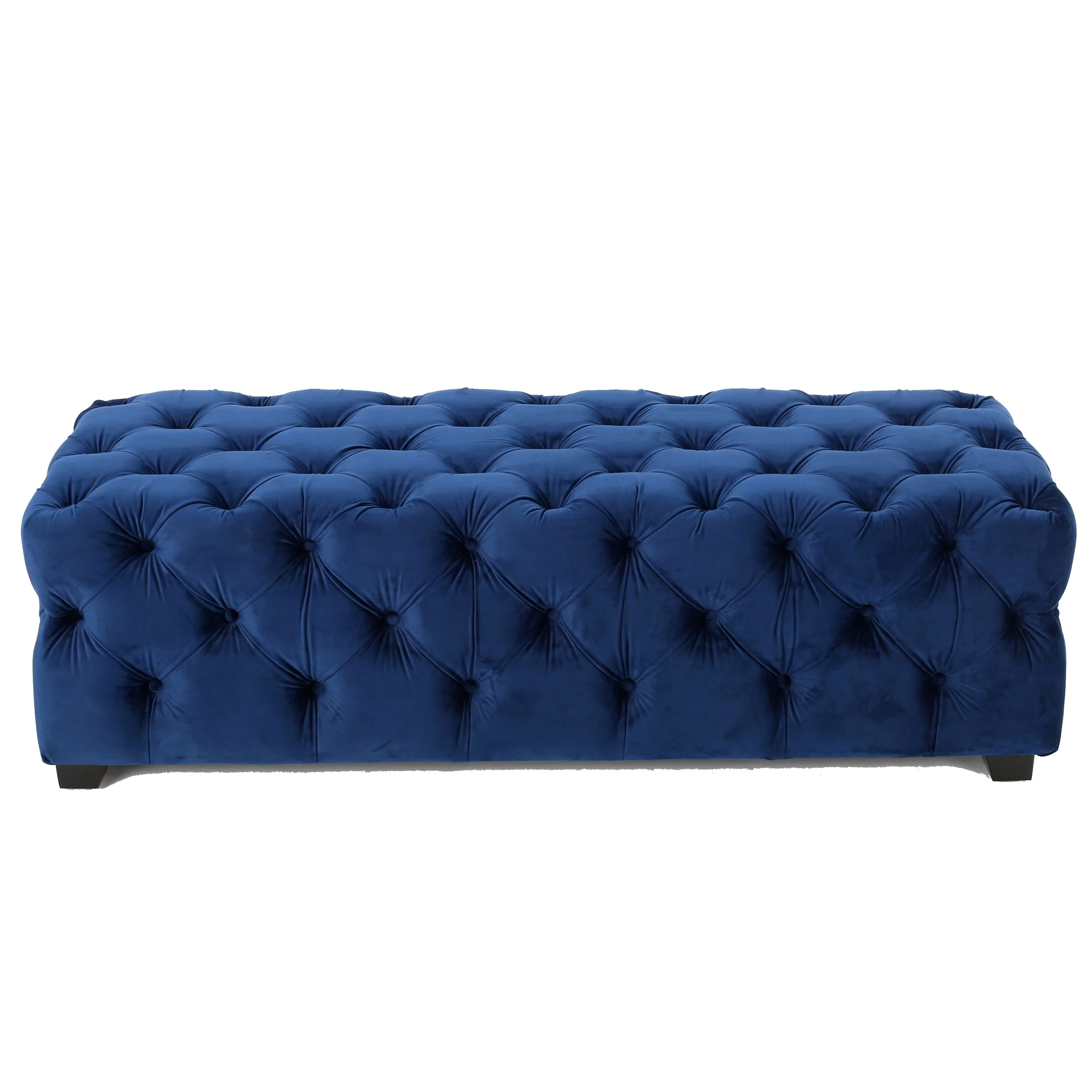 Puro Ottoman Bench, 51 Inch, Button Tufted, Plush Navy Blue Velvet