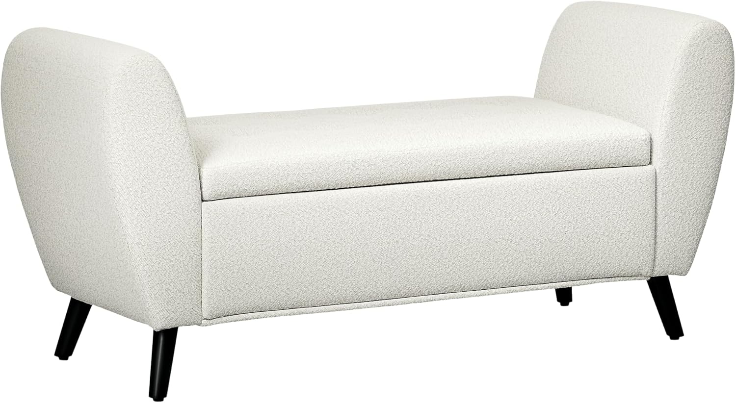 Modern Reclining Storage Bench with Armrests, Upholstered Accent Chair for Bedroom  Living Room (Cream)(Cream White)