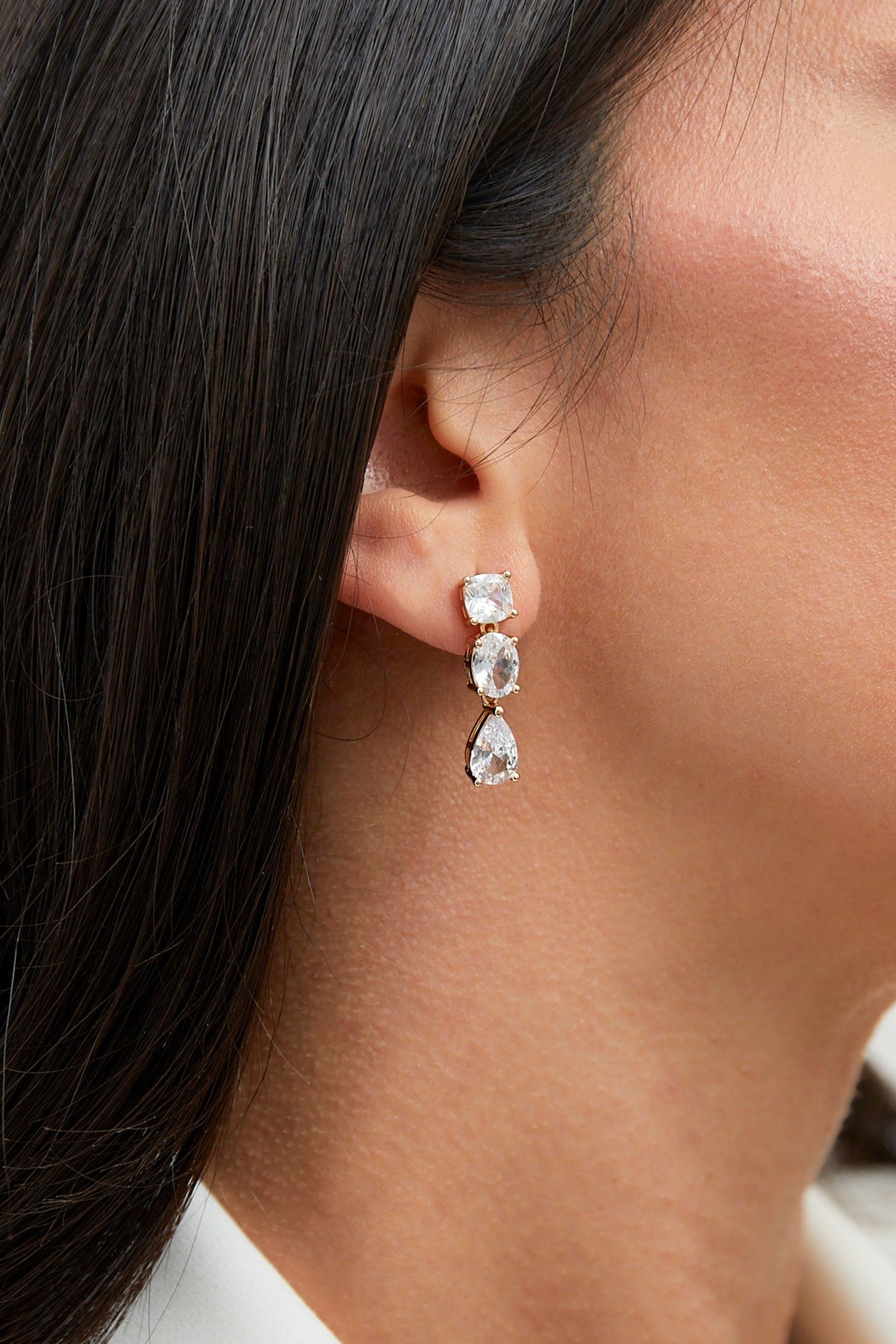 Linzi Stardust Gold Crystal Three Stone Drop Earrings