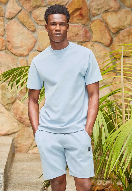 Mens Blue Compact Textured T-Shirt