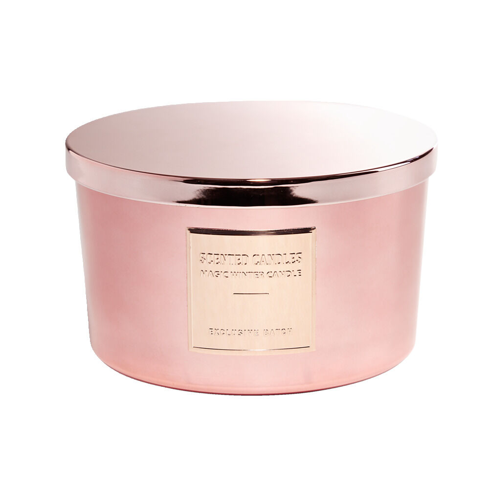 Bougie avec couvercle pot métallisé rose gold senteur pain d'épices 30H
