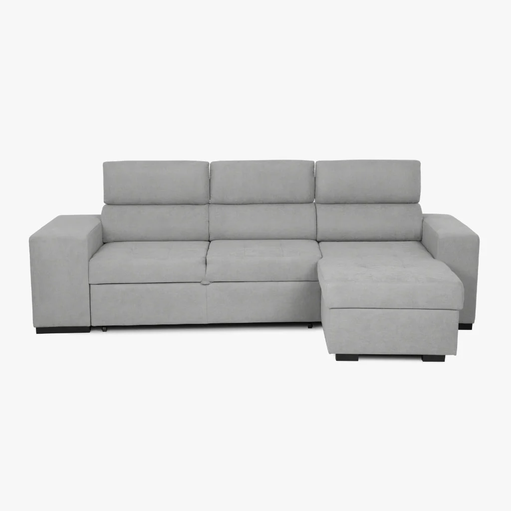 Sofá-Cama com Chaise Longue Reversível e Cabeceiras Ajustáveis Cinza Claro LINO