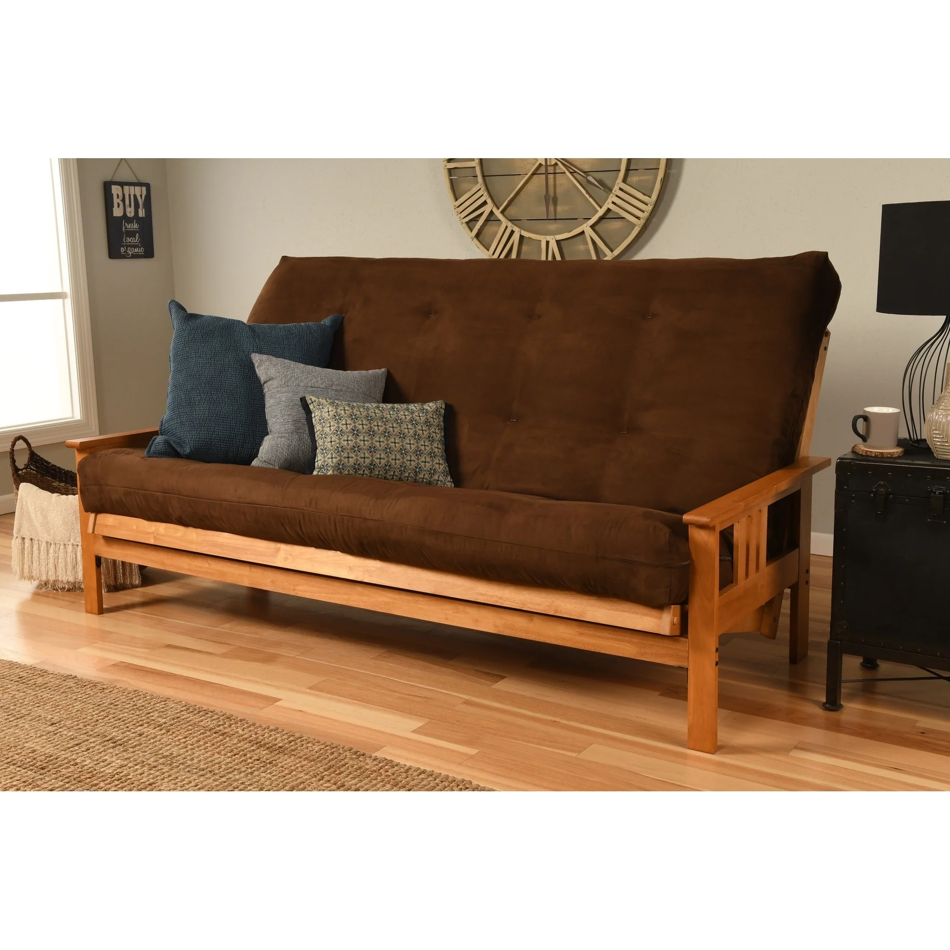Butternut Finish Hardwood Queen-size Futon Set with Suede Mattress