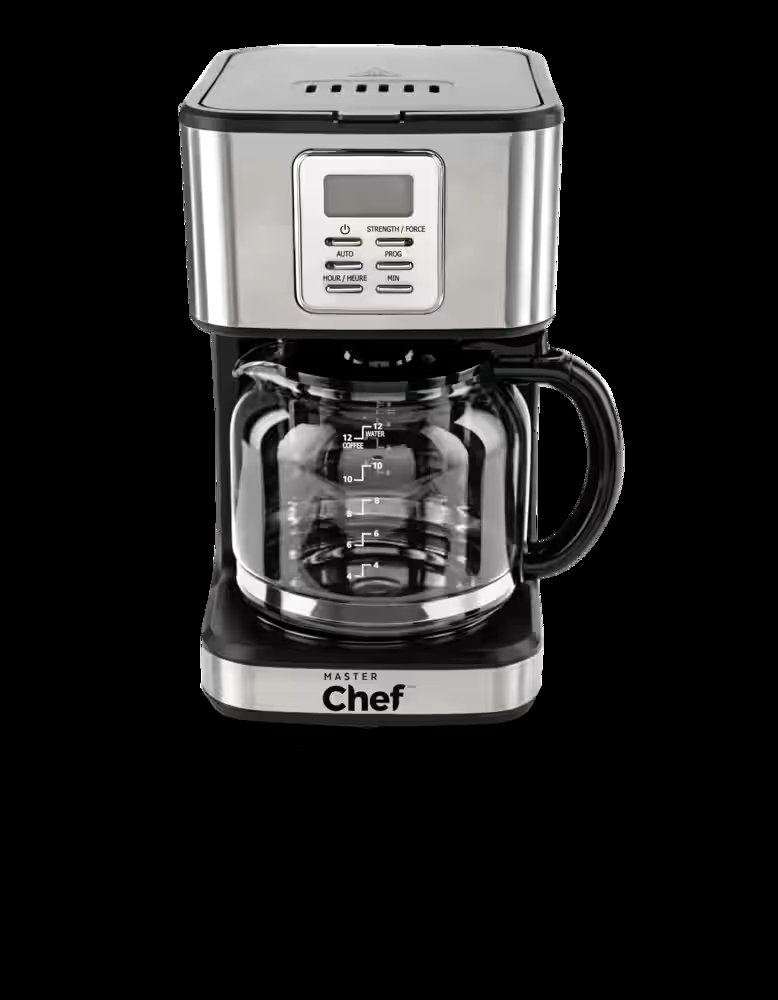 MASTER Chef Coffee Maker w/ Glass Carafe, Stainless Steel, Black, 12 Cups
