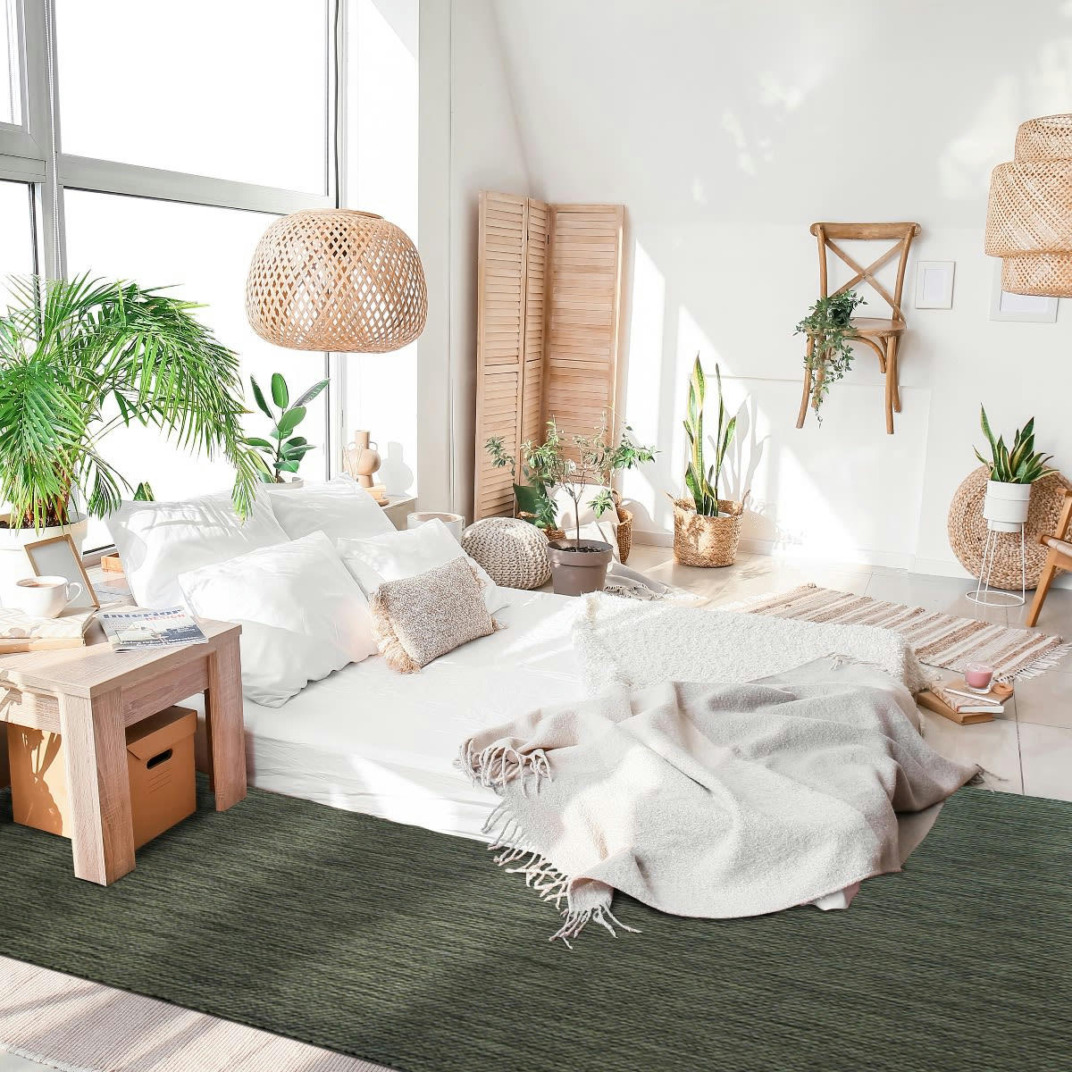 TERRAIN - Tapis intérieur-extérieur aspect jute vert foncé 195x275