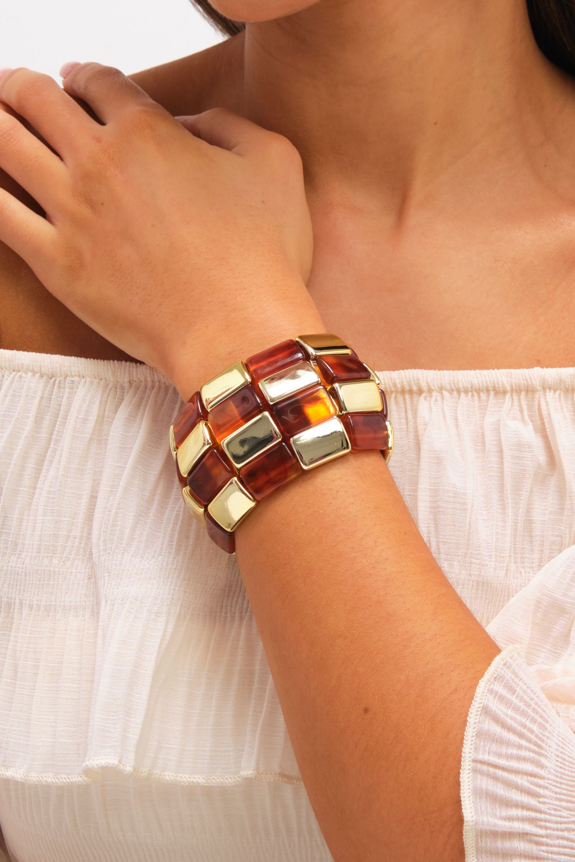 Mood Gold Plated and Resin Statement Stretch Bracelet