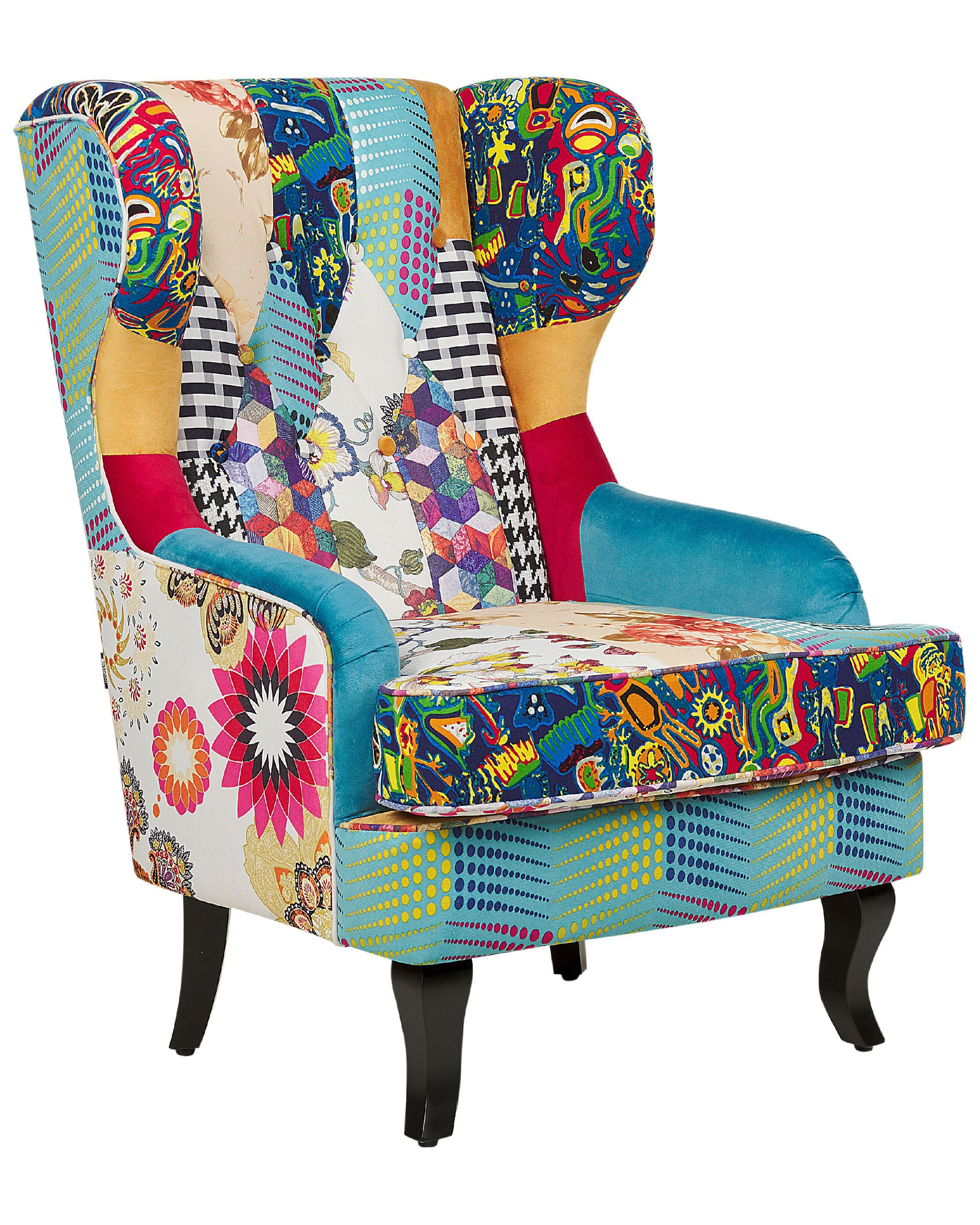 Fotel uszak patchwork wielokolorowy niebieski