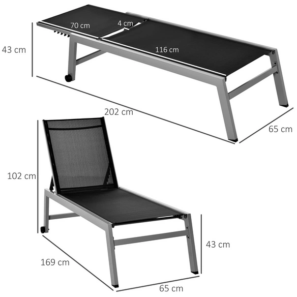 Gartenliege, Aluminium, inkl. Auflagen, BxHxT: 169 x 102 x 65 cm